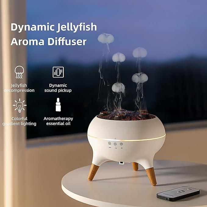 ACOBOTOW Essential Oil Diffuser 250ML Sound-Activated Jellyfish Ultrasonic Aromatherapy Humidifier Remote Timer 7 Color Lights for Home Bedroom Office Hotel(White)