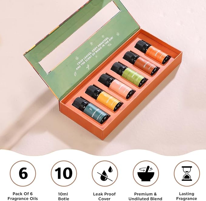Folkulture Autumn Essential Oils For Diffusers for Home |Fall Essential Oil Set of 6 for Aromatherapy, Relaxation | Pumpkin Spice,Fall Leaves,Vanilla Fragrance Oils for Candle, Soap Making Fall Scents