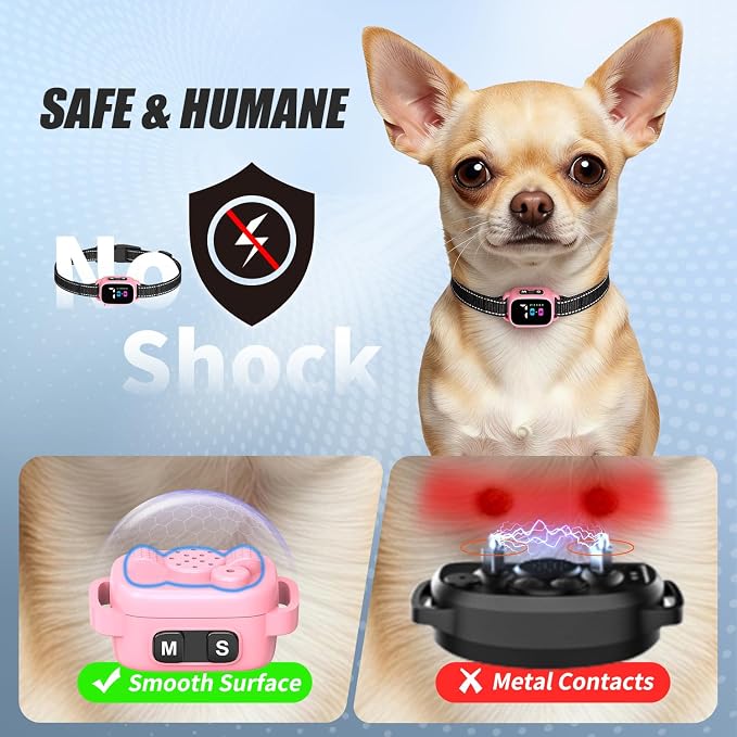Anti Bark Collar for Small Dogs, No Shock Bark Collar with Beep & Vibration, 7 Sensitivity Levels, Smart Bark Detection, Rechargeable IP67 Waterproof Bark Collar for Small Dogs 5-30lbs, Pink