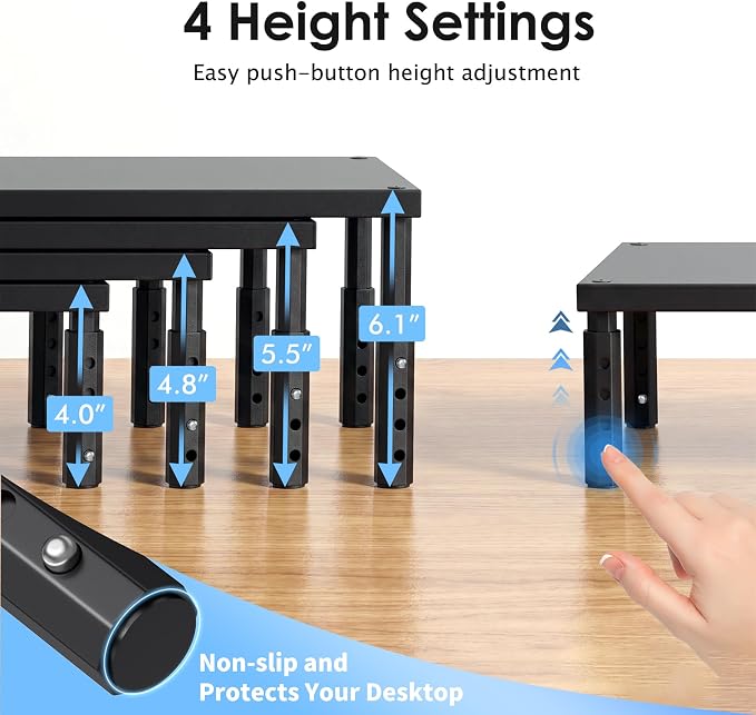 Adjustable Cat Food Stand, Elevated Cat Feeder Stand with 4 Height Settings, Automatic Cat Feeder & Tradition Bowls, Raised Pet Feeding Table Station for Cats & Small Dogs, Black 2-Pack