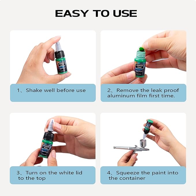 Airbrush Paint - 45 Colors Airbrush Paint Set with 3 Tinner, Plastic & Wood Acrylic Air brush Paint Kit Ready to Spray, Water-Based for Artists Beginners Hobbyist, 0.34 Fl Oz/10ml - 48 Bottles