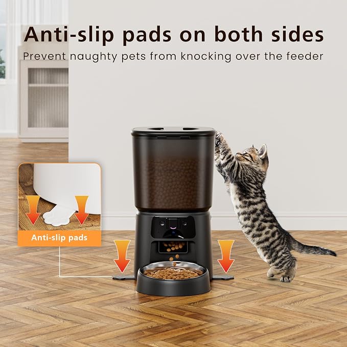 Automatic Cat Feeder with Camera, 4L WiFi Smart Pet Feeder with APP Control, 1080P HD Video,Night Vision,Voice Call, Motion Detection, Dual Power Supply, Supports 5GHz/2.4GHz,for Dogs Cats, Small-Pet