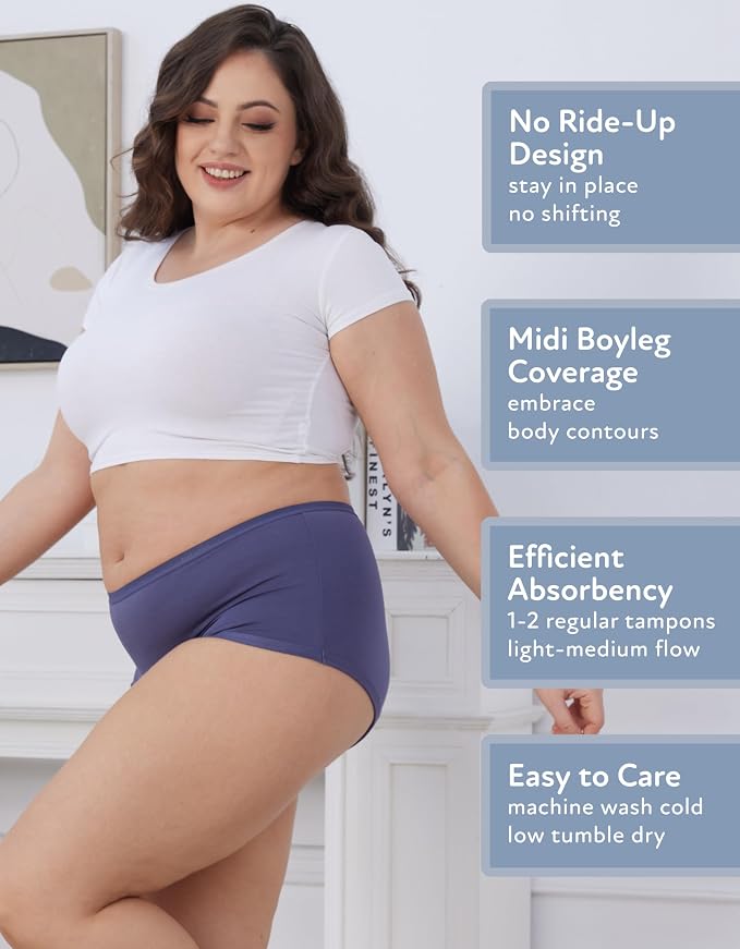 Goat Union Organic Cotton Boyleg Period Underwear for Women & Teens - Moderate Absorbency Period Panty