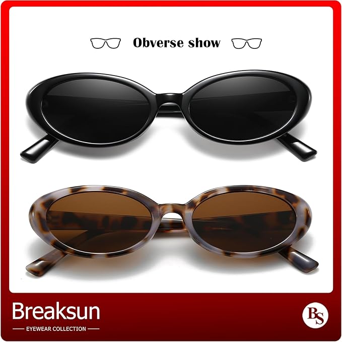 Breaksun Retro Oval Sunglasses for Women Men Fashion Small Oval Sunglasses 90s Vintage Shades