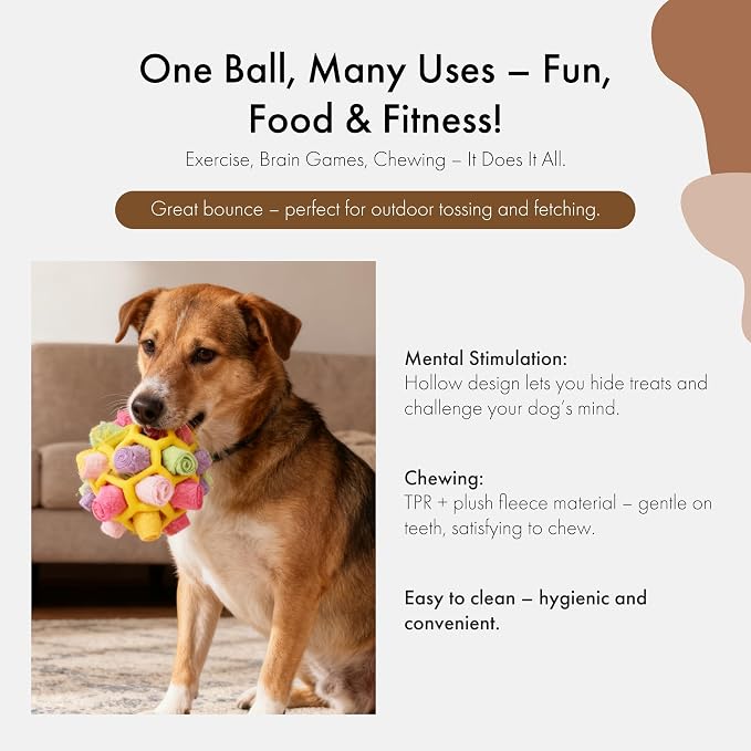 Mira's Pocket Dog Snuffle Ball Toy, Mental Stimulation Chew Toy for Dogs & Cats, 14cm Licking Mat Treat Dispensing Ball with Hollow Design, Slow Feeder for Fast Eaters (Yellow)