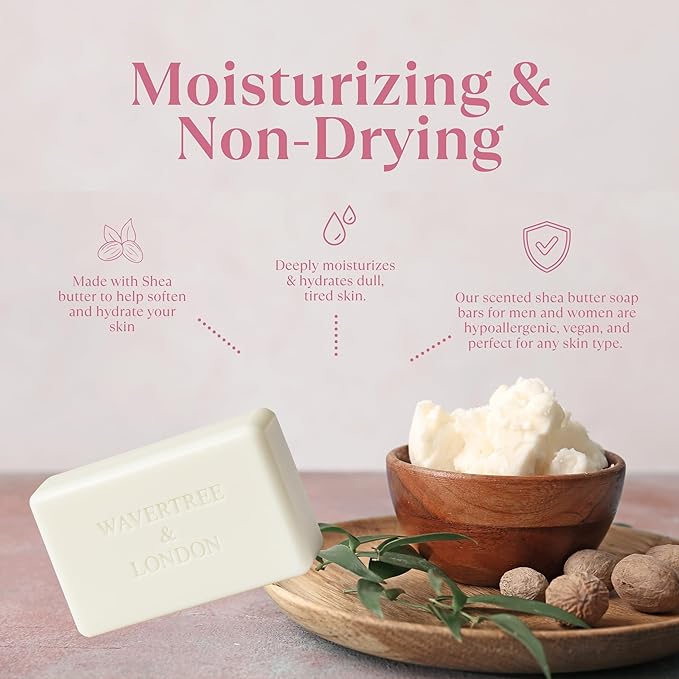 Wavertree & London Pink Peony Scented Natural Soap (8 Bars), 7oz Moisturizing French Triple Milled Soap Bars enriched with shea butter - Pure Plant Oil Bath & Body Bars for All Skin Types