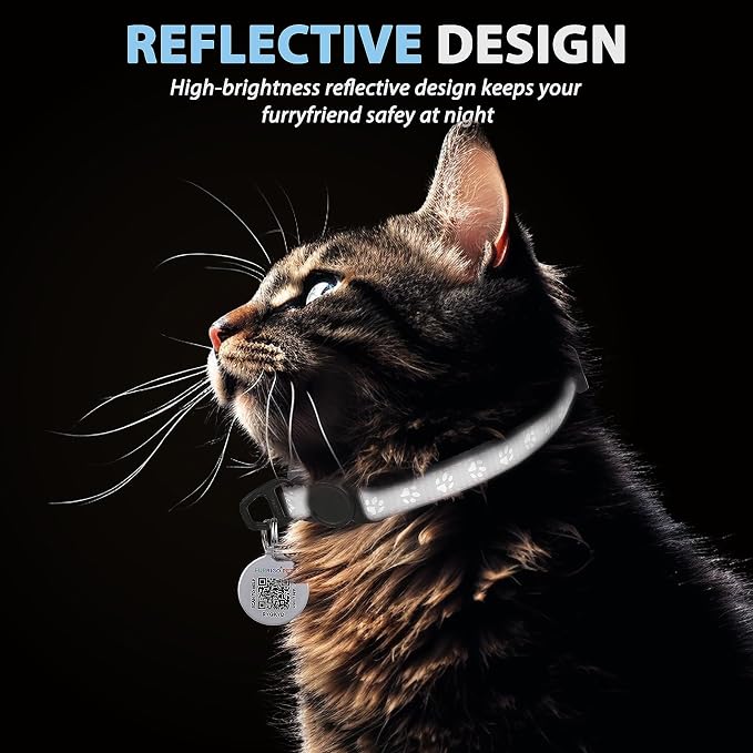 Breakaway Reflective Cat Collar with QR Name Tag & Bell (Black)