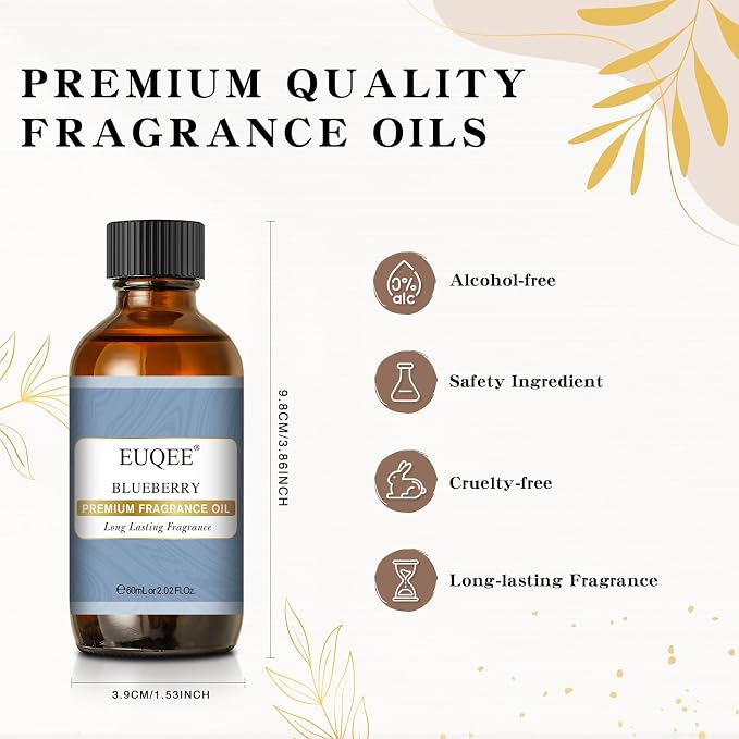 EUQEE Blueberry Fragrance Oil, Premium Fragrance Essential Oil with Glass Dropper for Diffusers, Candle & Soap Making (2.02 Fl oz/60 ml)