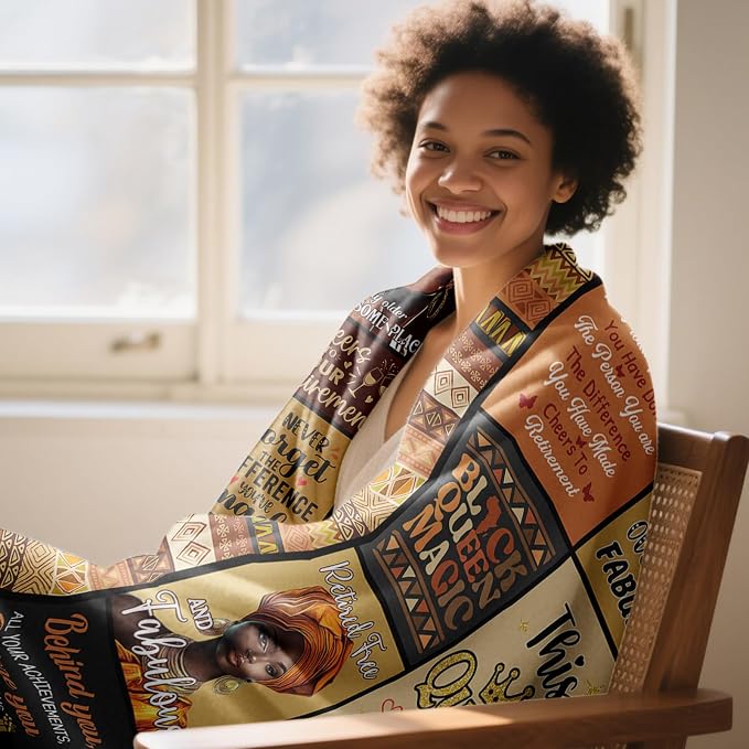African American Retirement Gift for Woman Throw Blanket 50"X60", Best Retired Gifts for Women 2026, Afro Inspirational Gifts Idea for Retirement Coworker/Teacher/Nurse/Mom/Sister/Friend