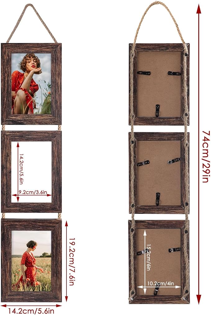 QUTREY 4x6 Collage Picture Frames, 6 Openings Vertical Hanging Photo Frame Set of 2, 4 by 6 inch Multi Picture Frames for Wall, Distressed Brown