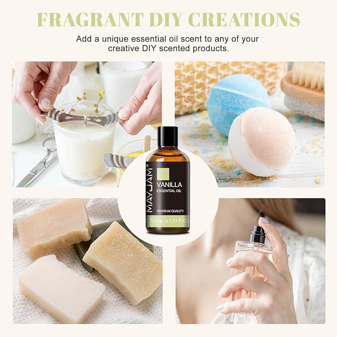 Vanilla Essential Oil 30ml/1.01fl.oz, MAYJAM Premium Vanilla Oils for Aromatherapy, Diffuser, Soap Making, Candle Making, Long Lasting Scents