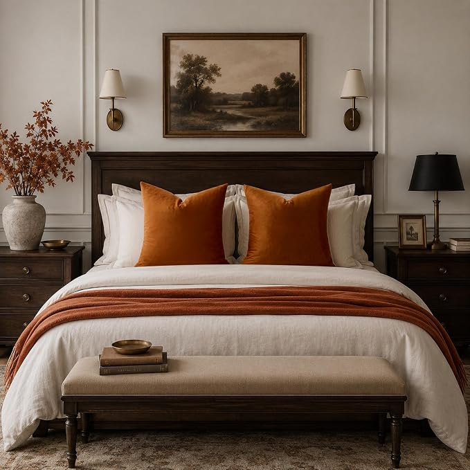 GIGIZAZA Burnt Orange Velvet Throw Pillow Covers Big 26x26 Pack of 2 | Decorative Pillows for Couch,Euro Sham,280gsm Soft Textured Fabric,Modern Pillowcases,Luxury Cushion Covers