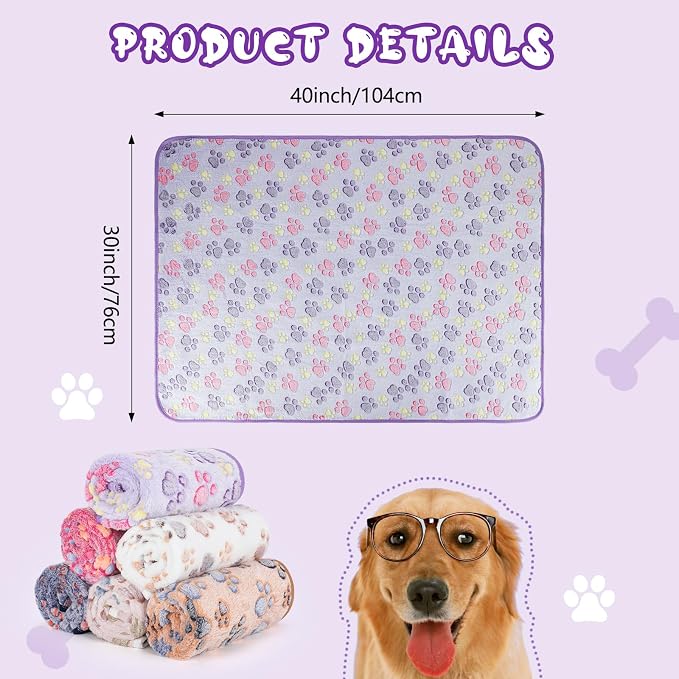YUEPET Waterproof Dog Blankets, 6 Pack Washable Reversible Throw 40 x 30 in | Six-Color Paw Print Set, Soft Fleece Puppy Blankets, Heat-Reflective Mylar, Bed/Sofa/Car Use, Medium/Large Dogs