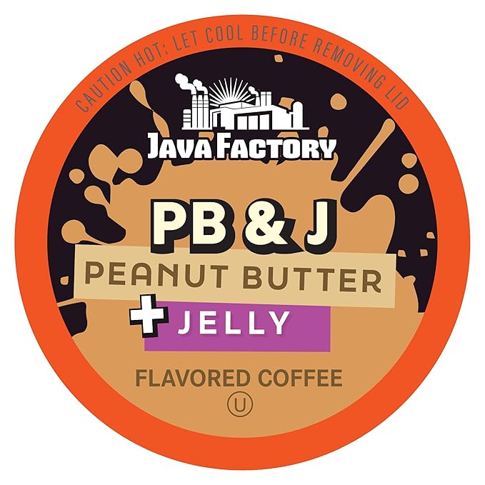 Java Factory Flavored Coffee Pods, Peanut Butter and Jelly, Compatible with K Cup Brewers, 80 Count