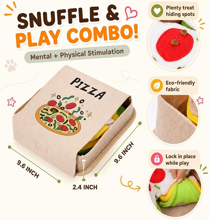 Pizza Snuffle Toy for Dogs | Interactive Puzzle for Slow Feeding, Nose Work & Mental Stimulation | Washable Dog Enrichment Toy for Small, Medium Dogs, Puppies & Seniors | American Brand (Pizza)
