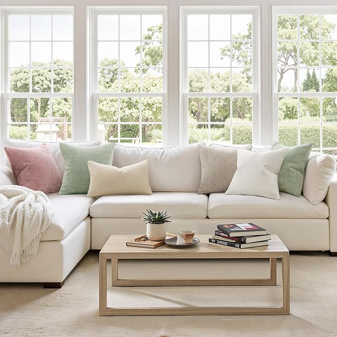 MIULEE Decorative Lumbar Throw Pillow Covers 12x20 in Neutral Cream 2 Pack | Modern Boho Accent, Soft Chenille Pillow Covers, Farmhouse Cushion Cases for Couch Bed Sofa Living Room Home Decor