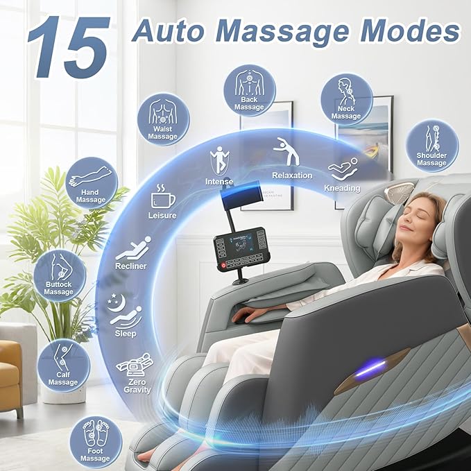 Massage Chair Full Body, Zero Gravity Massage Chair with 16 Fix Rollers, Auto Massage Program, Foot and Calf Massage, Recliner Chair with Heating, Touch Screen Controller, Bluetooth Speaker