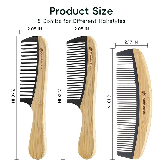 Combetter Bamboo Comb for Detangling, Anti Static Fine Tooth Comb for Thick, Thin, Fine, Short, Long Hair, Durable Bakelite Infused Hair Comb for Women - Birthing & Labor Tool