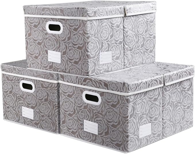Extra Large Collapsible Storage Boxes with Lids Fabric Decorative Storage Bins Cubes Organizer Baskets with Cover Handles Divider for Bedroom Closet Living Room 19.6x15.7x11.8 Inch 3 Pack