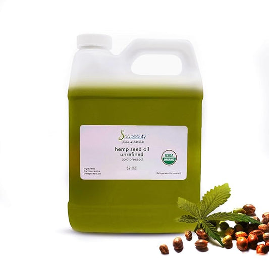 Soapeauty Hemp Seed Oil Unrefined Cold Pressed USDA Certified Organic | Massage & Body Oil | for Skin, Face, Hair, and Soap Making | Carrier for Essential Oils | Rich in Omega Fatty Acids - 32 Fl Oz