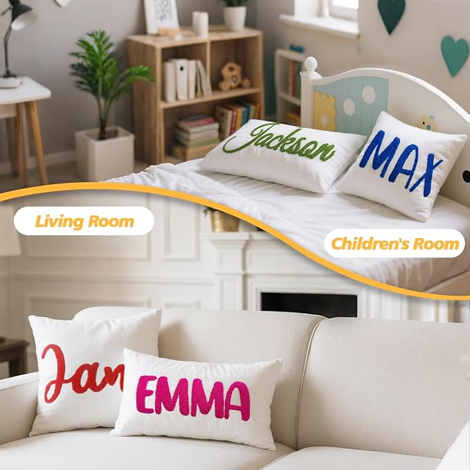 Personalized Embroidered Name Pillow，Custom Monogram Throw Accent Handmade Pillows Cover，Customizable Decorative Couch Bed Room Pillow Case Gifts for Kids Boy Girls 14x14