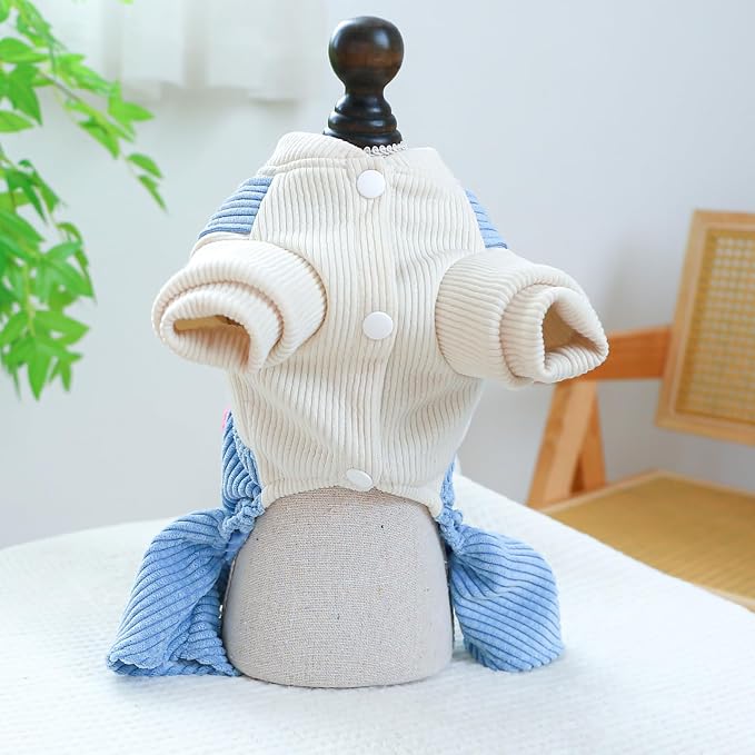 Dog Comfortable Soft Overalls Dog One-Piece Bear Outfit Puppy Cute Sweater Shirt Corduroy Pants Pet Stylish Summer Spring Clothes for Small Dogs Chihuahua Dachshund Daily Holiday Jumpsuit Costume