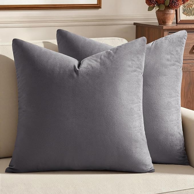 MIULEE Velvet Throw Pillow Covers 22x22 Inch Pack of 2 Medium Gray | Soft Solid Decorative Pillow Covers, Modern Luxury Home Decor, for Couch Chair Sofa Bedroom Livingroom