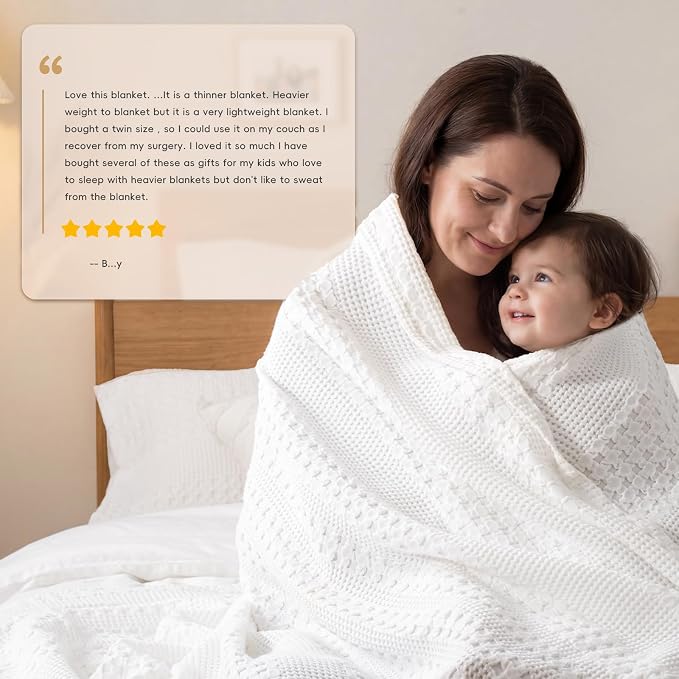 PHF 100% Cotton Waffle Blanket Oversized King 120"x120", Lightweight Breathable Extra Large 10'x10' Blankets for Bed, Giant Big Luxury Aesthetic Woven Bedding for Home Decor, White