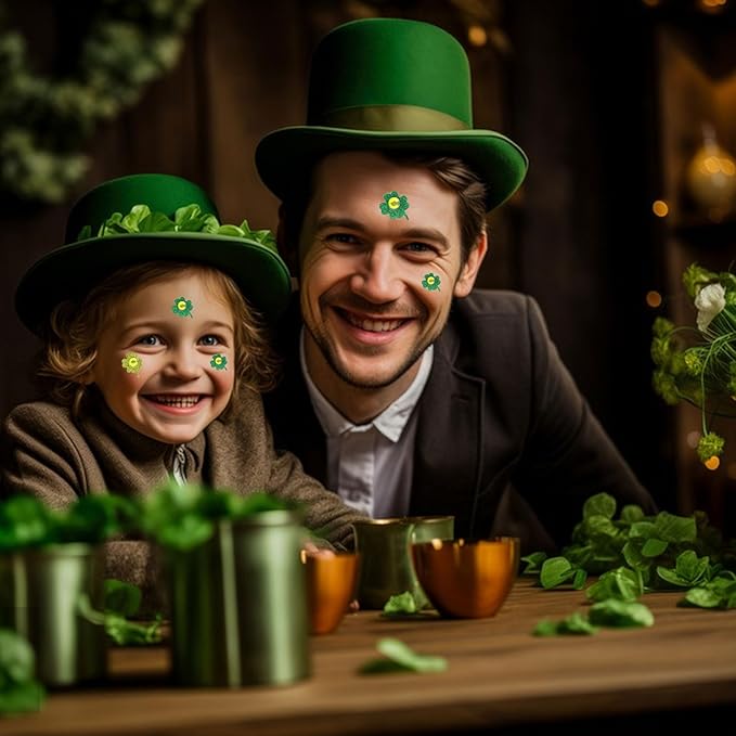 50 Pcs Glitter St. Patrick's Day Face Gems, Green Shamrock Face Jewels with Gold Glitter, Self-Adhesive Face & Body Gems for Festival Party, Irish Theme Makeup Supplies