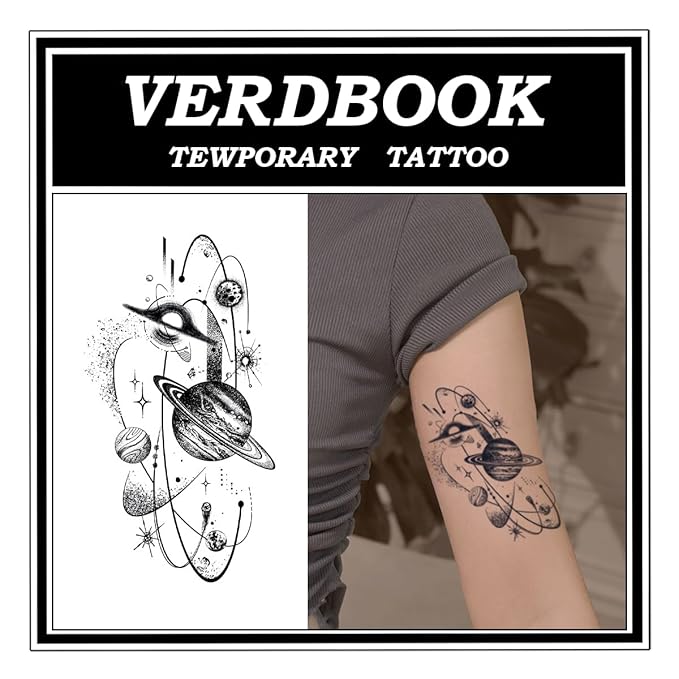 Waterproof Temporary Tattoos: 2-Sheet Tattoo Kit with Realistic Body Stickers, Semi-Permanent Tattoos for Adults Lasting 7-15 Days – Safe for Men & Women, Celestial Bodies
