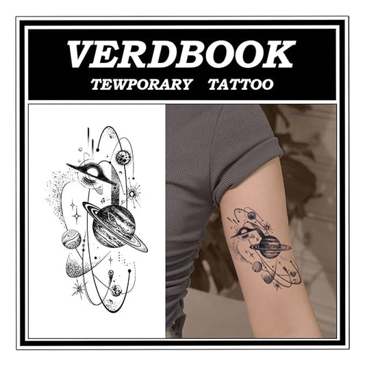 Waterproof Temporary Tattoos: 2-Sheet Tattoo Kit with Realistic Body Stickers, Semi-Permanent Tattoos for Adults Lasting 7-15 Days – Safe for Men & Women, Celestial Bodies