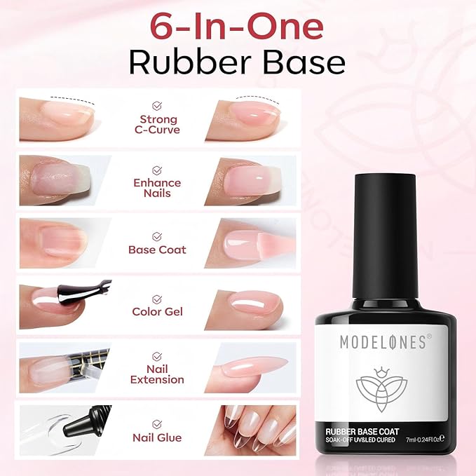 modelones Builder Rubber Gel Base Coat for Nails, Neutral Warm Nude Rubber Base Gel Nail Polish for Strengthen Apex Building Extension Protect Weak Nails Long Last U V Manicure Gift for Women