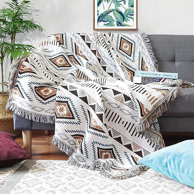 Lqprom Aztec Southwestern Throw Blanket,Native American Cover 51"x63" | Southwest Boho Style,Sofa Chair Cover,Outdoor Beach Car Tent Travel Camping Use,Reversible and lightweight,Tapestry,Tassels