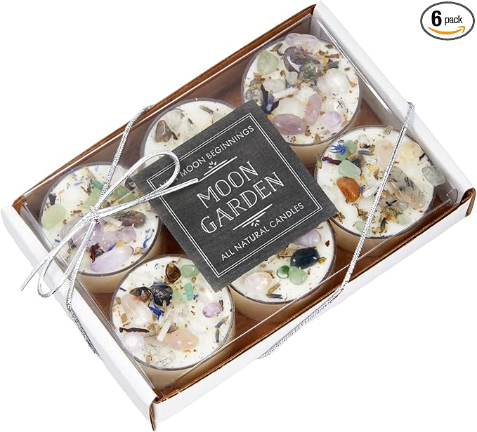 Moon Garden Candle by New Moon Beginnings - Soy Candle - All Natural Aromatherapy Crystal Candles - Intention Candle - Manifestation Candle - Set of 6 Tealights