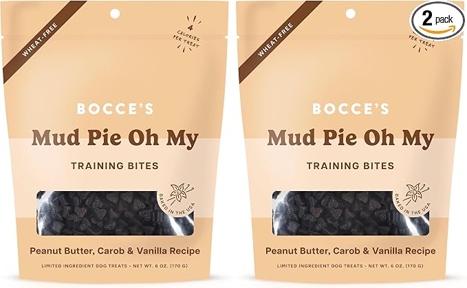 Bocce's Bakery Mud Pie Oh My Training Treats for Dogs,Wheat-Free Dog Treats,Made with Real Ingredients,Baked in The USA,All-Natural&Low Calorie Training Bites,PB,Carob,&Vanilla Recipe,6 oz,(Pack of 2)