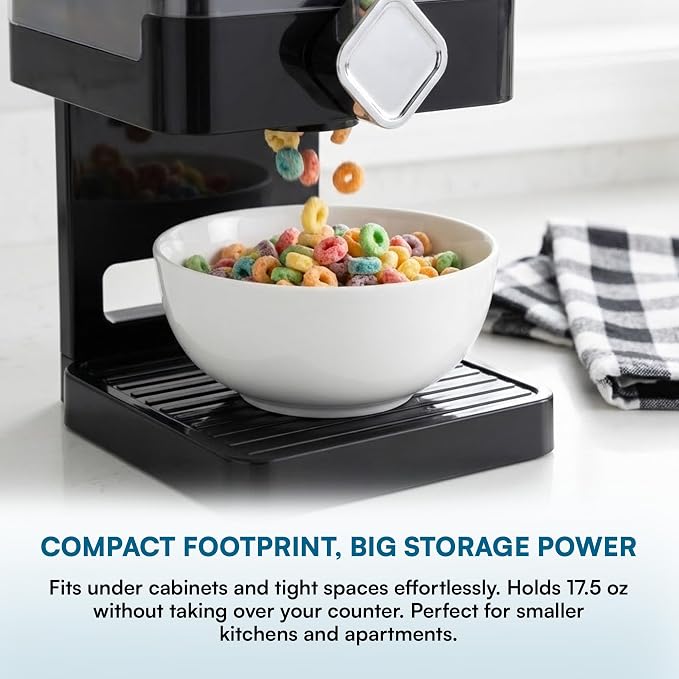 Honey-Can-Do Zevro Compact Dry Food Dispenser, Single Control, Black/Chrome