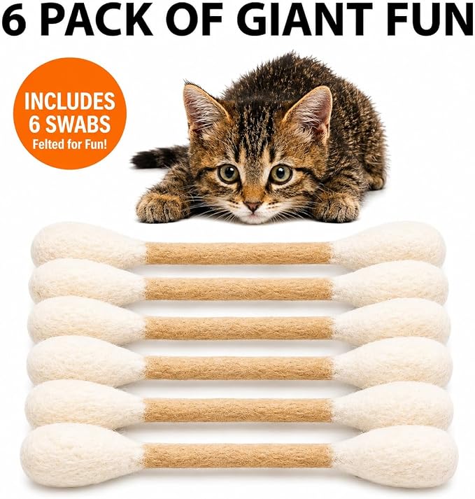 Glaciart One Swabs Cat Toys with Catnip - 6 Pk | Durable for Chew, Cute Cat Toys Interactive Kitty for Boredom, Exercise, & Play | Filled w/Organic Catnip for Anxiety & as Digestive Aid | Gift Idea