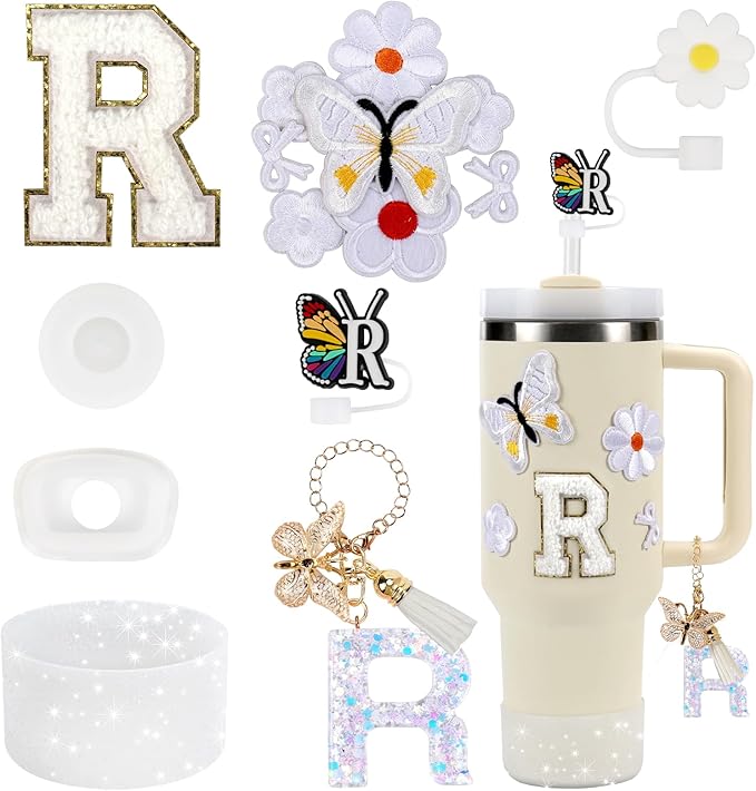 15PCS Cup Accessories Set for Stanley Cup 30oz 40oz Tumbler with Handle, Including Silicone Straw Cover and Boot, Spill Proof Stopper, Stanley Charms, Handle Charm, Initials Sticker