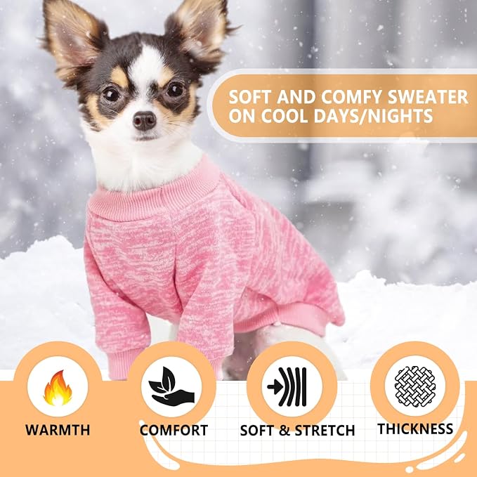2 Pieces Dog Sweaters for Small Dogs Fall Dog Clothes Female Winter Fleece Dog Sweaters Warm Thick Pet Outfit Coat Small Dog Sweater for Girl Boy Dogs, Yorkie, Chihuahua, Pug, Cat, Pug,S,Pink Purple