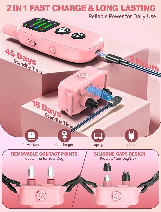 Small Dog Shock Collar with Remote - Specially Designed for Small Dogs 5-15 lbs, 5-30 lbs Puppies, Ultra-Light 0.92 Oz Dog Training Collar with Safe Beep Vibration Shock, IP67 Waterproof, Pink