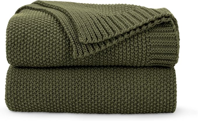 CozeCube Olive Green Seed Stitch Throw Blanket 60"x80", Farmhouse Decor | Blanket for Couch, Soft Cozy Cable Knit Throw for Bed Sofa Living Room, Lightweight Warm Decorative Christmas Blanket