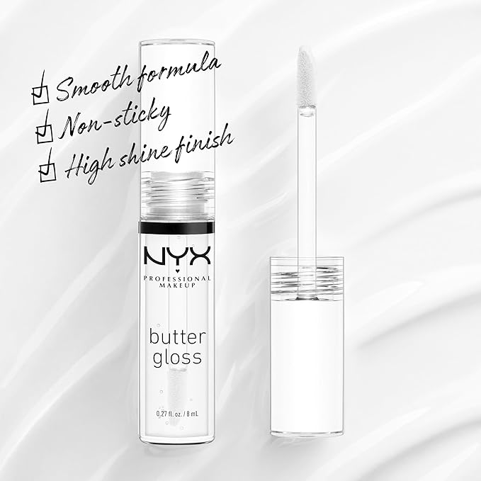 NYX PROFESSIONAL MAKEUP Butter Gloss, Non-Sticky Lip Gloss - Sugar Glass (Clear), Pack Of 3
