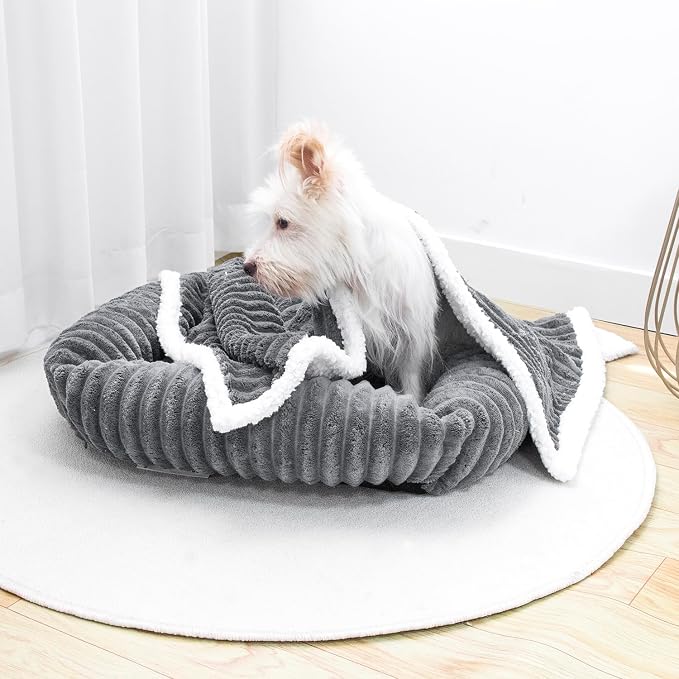 Waterproof Dog Blanket Dark Grey 40x50 in | Soft Pet Cat Blanket Cozy Calming Sherpa Corduroy Fleece Reversible Furniture Bed Protector for Dogs Cats Machine Washable
