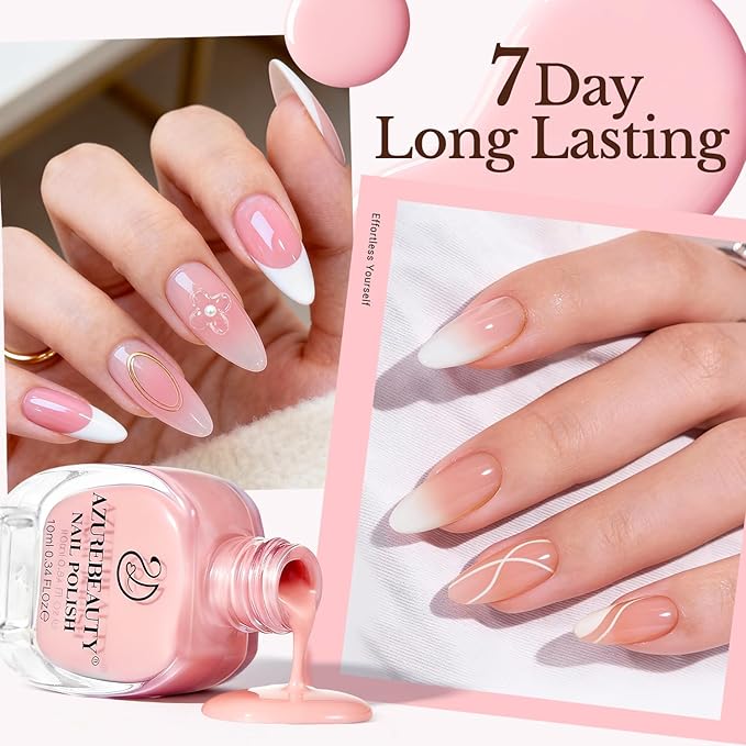 AZUREBEAUTY Jelly Sheer Nail Polish Set (4 Colors + Top Coat), Milky Nude Pink Natural Look, Quick Dry, No Lamp Needed, Easy DIY Manicure