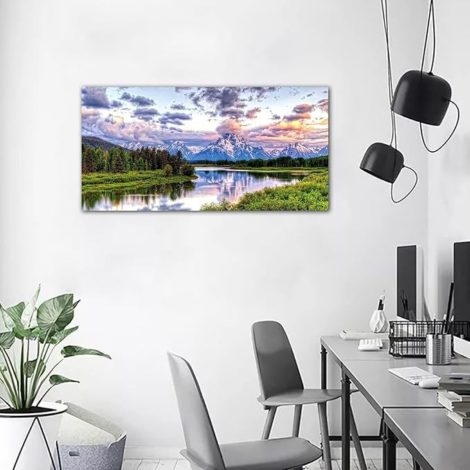 arteWOODS Nature Canvas Wall Art - Mountain River Forest Picture Oxbow Bend Grand Teton Landscape Wall Decor Artwork Green Painting Print for Living Room Bedroom Home Office Decoration 29" x 58"
