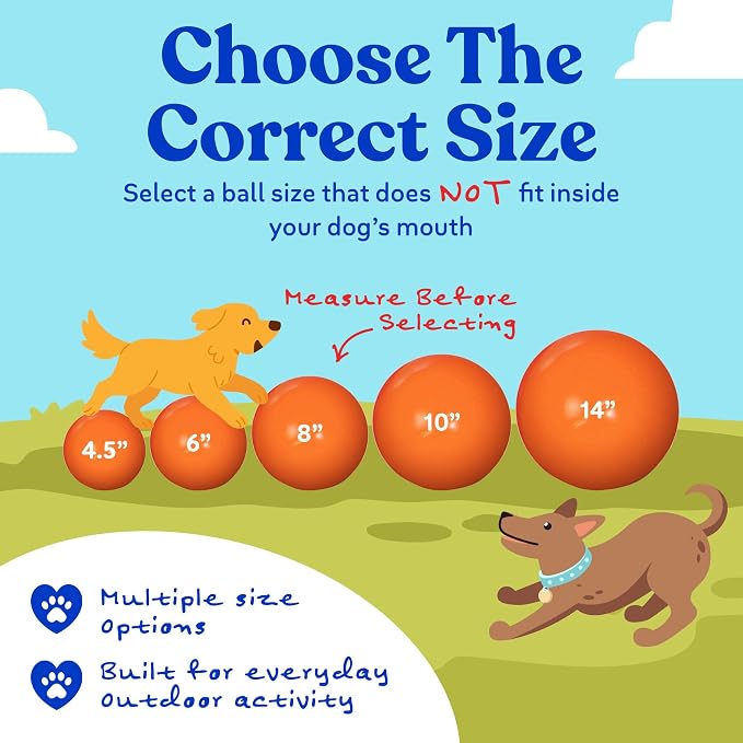 Doggie Dooley Virtually Indestructible Dog Ball - 8 Inch Hard Plastic Interactive Dog Toy for Large Breeds Over 35+ lbs - Built for Herding & Push Play - Floats in Water, Made in USA - Orange