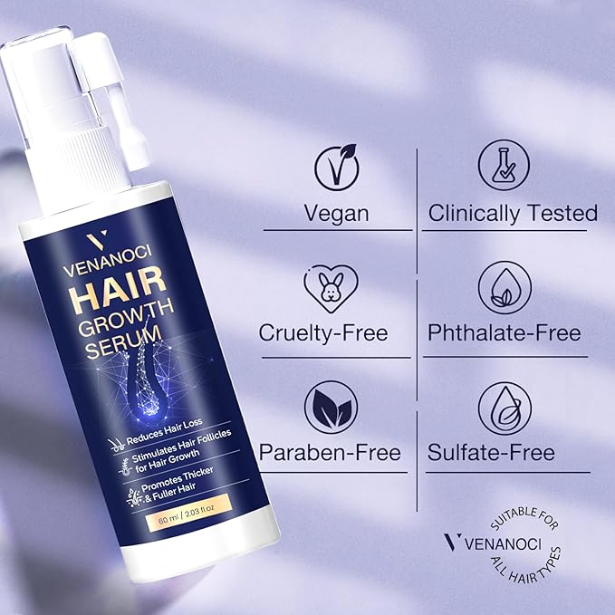 VENANOCI Hair Growth Oil Spray: Natural Hair Regrowth Serum with Rosemary, Biotin – Anti-Hair Loss Treatment for Thinning Hair – Promotes Thicker, Fuller Hair for Women & Men