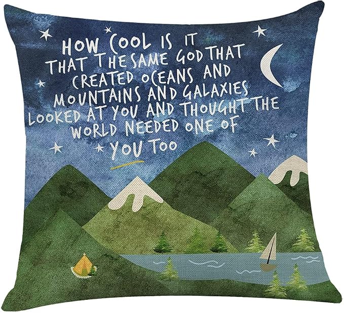 Littlefa Mountains Throw Pillow Cover-The Same God Creation,Inspiring Gifts | Christian Inspirational Throw Pillow Cover 18x18 In, Mountains Nature Decorative Pillow Cover Pillowcase for Kids Adults
