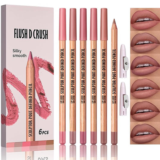 Erinde Nude Matte Lip Liner Set, 6 Colors Lipliner Pencil Pack with Sharpener for Define & Sculpt Lip, Long-Lasting Waterproof Non-Smudge Brown Lipliner Delineador De Labios, 01 Rose Mauve Nude