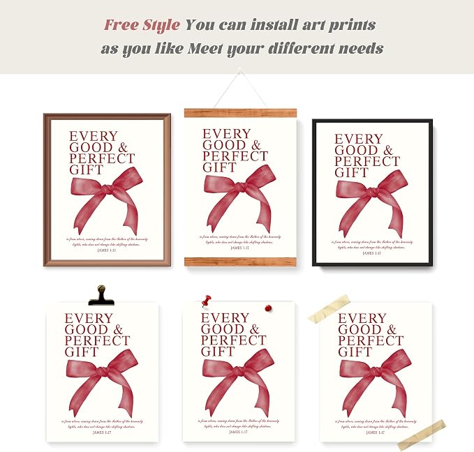 LARTSFRO Coquette Red Bow Wall Art Decor Posters, Red Bow Christian Room Bedroom Bathroom Dorm Wall Art Decor Aesthetic for College Teen Girls Gifts, Inspirational Bible Verses Bow Wall Decor, 10x8 Inch Set of 4 Pcs Bow Pictures (UNFRAMED)